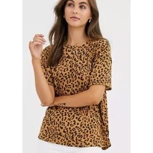 We The Free Womens Size Medium Cheetah Print Clarity Tee Brown Cotton Blend